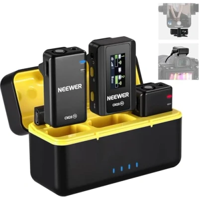 Immagine di NEEWER CM28 Sistema microfono senza fili Lavalier con custodia di ricarica, 1 clic cancellazione del rumore, memoria 4 GB per 9 ore non compresse 48 KHz 16 bit audio, compatibile