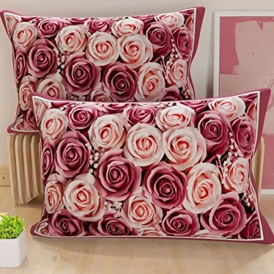 Immagine di PETTI Artigiani Italiani Coppia di Federe Cuscino 145x40 cm in Microfibra, Cuscini Arredo Camera da Letto, Divano, Salotto, Set 2 Fodere Copricuscino, Federa Floreale Cipria, 100% Made Italy