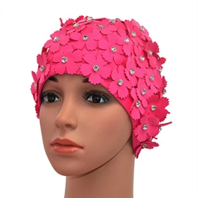 Immagine di Medifier Cuffia da nuoto in stile rétro con strass e motivo floreale, donna, Rose Red, one size fit all