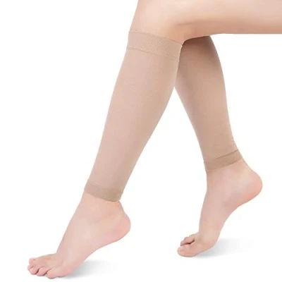 Immagine di Calze a compressione in polpaccio, calzino di contenimento senza piedi per uomini e donne, 20 30mmHg manica Mollet Shin Splint, vena varicosa, edema (L, beige)
