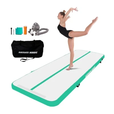 Immagine di AirTrack Nordic Standard Tappetino gonfiabile per ginnastica 3 8 m resistente e facile da trasportare con pompa ad aria elettrica (4, menta)