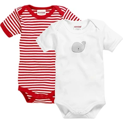 Immagine di Playshoes Confezione multipla di body per Bambini Unisex e ragazzi, Da 2 Balene Con Maniche A 1/4 Rosse/Bianche, 74 80