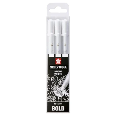 Immagine di SAKURA Gelly Roll Set di 3 penne bianche brillanti in astuccio, misura 10