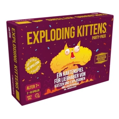 Immagine di Exploding Kittens, Party Pack (edizione 2024), gioco base + estensione, di carte, carte 2 10 giocatori, dai 7+ anni, 15 minuti, tedesco