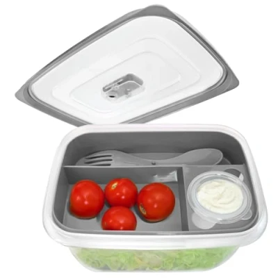 Immagine di COM FOUR® Lunch box in grigio con posate e contenitore di salsa bento per lavoro, scuola, università viaggio (01 pezzo 19 cm)