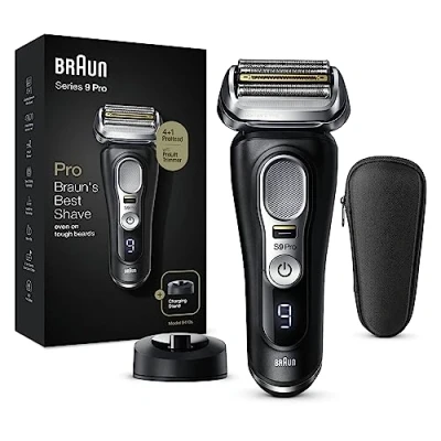 Immagine di Braun Series 9 Pro, Regolabarba Uomo, Rasoio Elettrico Barba, Rifinitore di precisione, Custodia da Viaggio, Con Lame Flessibili, Impermeabile, Batteria Litio Ion, Idea Regalo, 9410s Nero