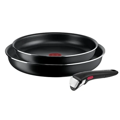 Immagine di Tefal set di padelle Ingenio Easy On, impilabile, facile da pulire, rivestimento antiaderente, manico rimovibile, indicatore calore, L1599302, nero, 3 pezzi