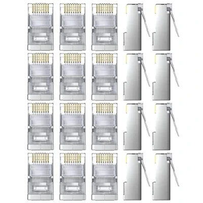 Immagine di GeekerChip 20 Pezzi Plug Connettori di Rete Cat6,Placcato in Oro 24K per CAT 6,CAT 5e e 5 Schermato RJ45 8P8C Connettore STP Ethernet Network Cavo Spina Modulare a Crimpare, Router