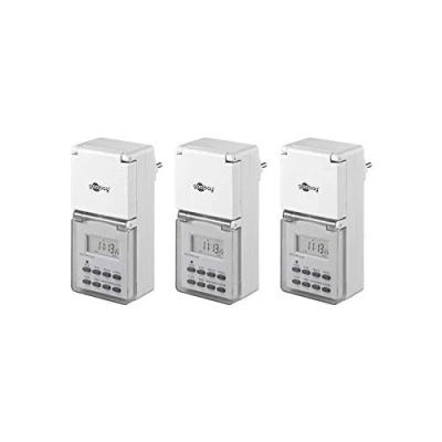 Immagine di Goobay 55546 Timer digitale per esterni IP44 programmabile 10 programmi di commutazione display LCD batteria riserva 4 giorni set 3 Versione Tedesca