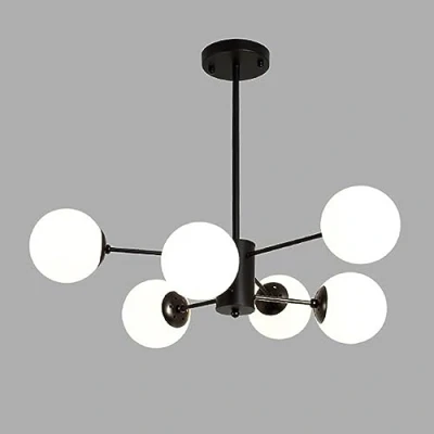 Immagine di KSHSAA Lampadario a soffitto per interni sospensione in vetro con sfera bianca Soggiorno Sala da pranzo Isola della cucina Cluster Lampade Boom metallo nero