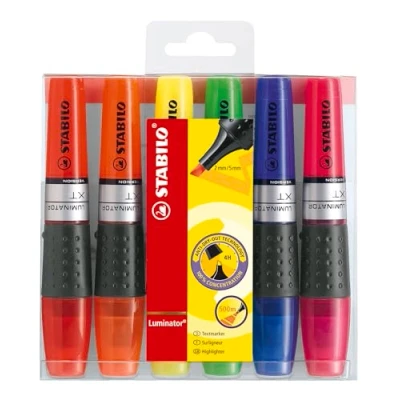 Immagine di Evidenziatore STABILO LUMINATOR lunga durata e doppio tratto (2 + 5 mm) Astuccio da 6 Colori assortiti