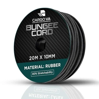 Immagine di CARGO VA Intelligent Vehicle Accessories , corda in gomma, 10 mm, 20 m, colore nero, allungamento all&#039;80%, resistente alle intemperie, per rimorchi, vela, teloni UVM
