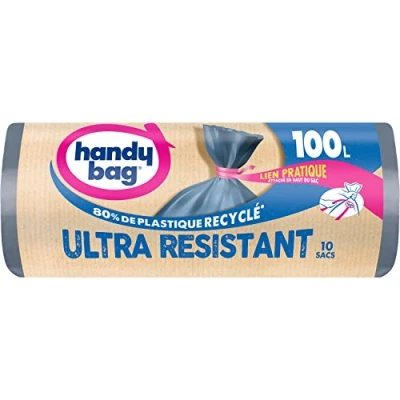 Immagine di Handy Bag sacchetti della spazzatura con pratico legame ultra resistenti 100 l x 10 Fondo a prova di perdite Massima tenuta Pratica legata alla parte superiore borsa 100%