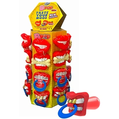 Immagine di WOM Bpop Mix, Lecca alla Fragola a forma di Bocca Simpatica Torre da 24 Dolci 4 Modelli Diversi Ciucci Caramelle 15g
