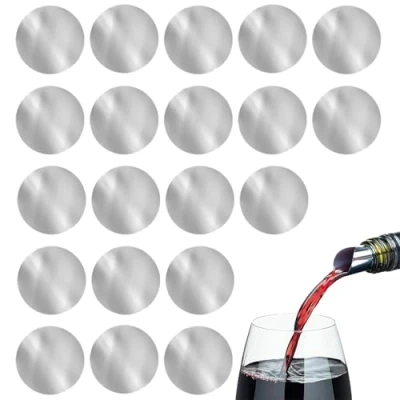 Immagine di FuzlPnag 20 Pezzi Dischetti Salvagoccia Vino Rosso in Alluminio, Riutilizzabile，versatore di antigoccia，per Bottiglie Vino, Ristorante, Hotel, Bar, Bistro，Home (Argento)