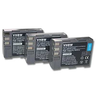 Immagine di vhbw 3x batteria compatibile con Fuji/Fujifilm FinePix S5 Pro fotocamera digitale DSLR (1300mAh, 7,2V, Li Ion)
