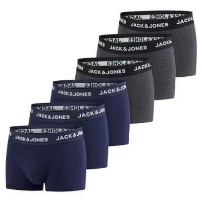 Immagine di JACK &amp; JONES Set di 6 boxer da uomo, Basic Trunk, elasticizzati, biancheria intima, in cotone, nero, rosso, verde, blu, grigio, S, M, L, XL, XXL, 3XL, Confezione 5, XXXL