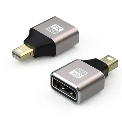 Immagine di VMOJO Confezione da 2 Mini DP maschio a presa DisplayPort, convertitore di espansione 8K, 8K@60Hz, 4K@144Hz, DisplayPort 1.4, trasmissione bidirezionale, adattatore 8K