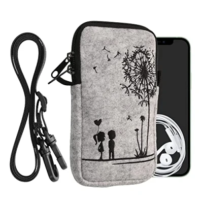 Immagine di kwmobile Custodia in Feltro con Zip per Smartphone Portacellulare a Tracolla Porta Cellulare da Collo Universale Cover Borsa Telefono Amore