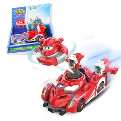 Immagine di super Wings EU770310 Jett e veicolo rotante, alto circa 14 cm con 2 modalità, incluso mini come trottola da sparare, per bambini a partire dai 3 anni di età