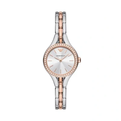 Immagine di Emporio Armani Orologio da Donna, Movimento a Due Lancette, in Acciaio Inossidabile, con Cassa 28 mm e Bracciale Pelle o Acciaio, Argento/Oro rosa