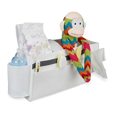 Immagine di Relaxdays Tasca Portaoggetti da Letto, 8 Scomparti per Accessori Bambini &amp; Anziani, Organizer Appendere, Box Bianco, Feltro, 1 pz