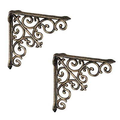 Immagine di Relaxdays 2 x XL Regalhalterungen Staffe per Mensole, Set da Supporti dal Design Barocco, Reggimensola Angolari Scaffali, Vintage, Bronzo, 100% ghisa