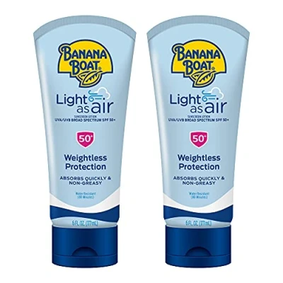 Immagine di Banana Boat Light As Air Sunscreen, Broad Spectrum Lotion, SPF 50, 6oz. 2 Count (Pack of 1)