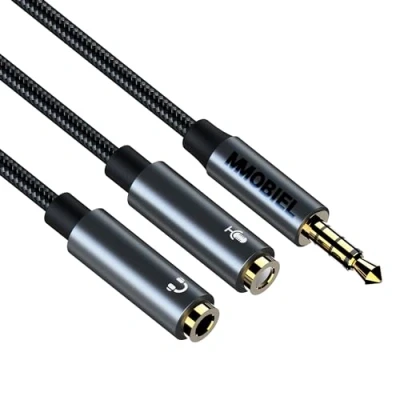 Immagine di MMOBIEL Splitter per Cuffie da 3,5mm Audio e Microfonico Aux 2 Femmine (Stereo Microfono) a 1 Maschio Compatibile Con Telefono, Laptop, PC, Tablet, Switch ecc. 30cm