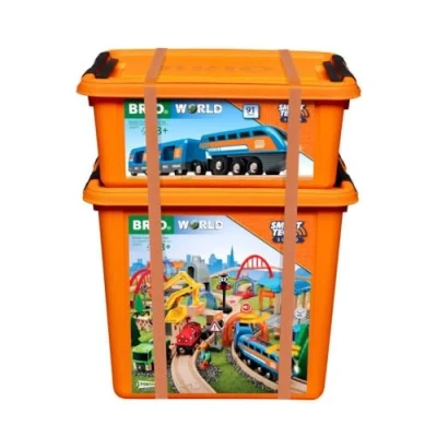 Immagine di BRIO World Set Deluxe con Tunnel Azione, Smart Tech Sound, Costruzioni in Legno 91 pezzi, Giocattolo per Bambini 3+ Anni