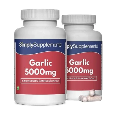 Immagine di Aglio 5000 mg Con ferro e vitamine C B1 360 Capsule Adatto ai vegani 1 anno di trattamento SimplySupplements