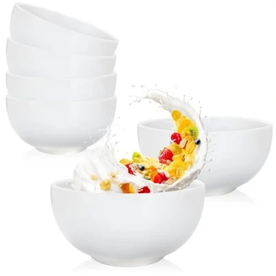 Immagine di COM FOUR® 6x ciotola in ceramica 600ml per cereali dessert insalata ideale colazione, spuntini e (6 pezzi bianco puro)