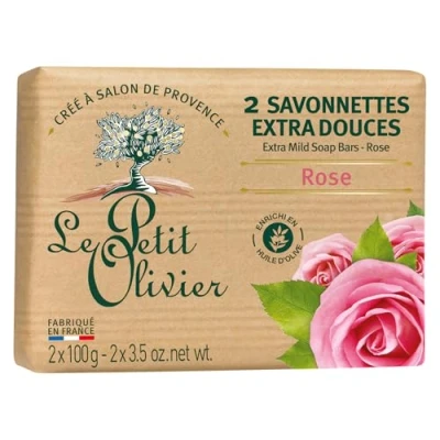 Immagine di Sapone della Provenza di Le Petit Olivier Rosa con oli e profumi città Grasse in una confezione da 2 x 100 g