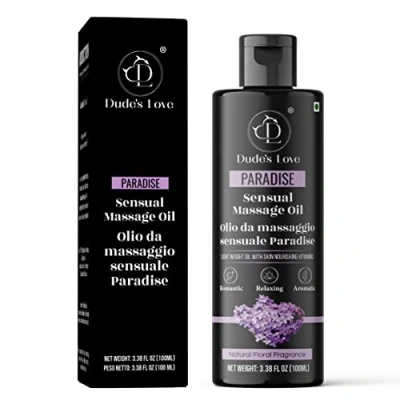Immagine di Dude&#039;s Love olio da massaggio commestibile per il corpo floreale alla lavanda Rilassante, rilassante e senza macchieOlio aromaterapico non appiccicoso con fiori d&#039;arancio essenziale
