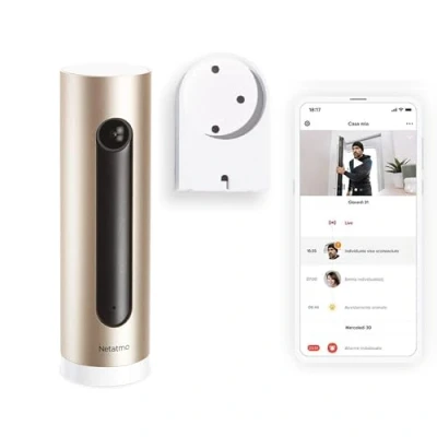 Immagine di Netatmo Telecamera Wifi Interno con Supporto a Parete, 1080P, Videocamera di Sorveglianza, Sensore Movimento, Visione Notturna, Senza Abbonamenti, Compatibile Alexa, Google, Apple, NSC AMZ