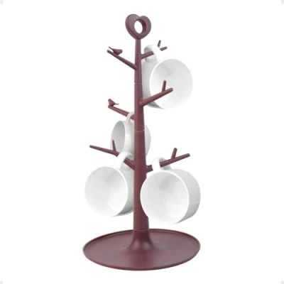 Immagine di xyuayamz Porta Tazzine da Caffè Verticale, Albero Portabicchieri con 4 Ganci, Portatazzine Caffè, Supporto Tazze Salvaspazio per Bancone Cucina, Bancone, Bar, Plastica, Rosa