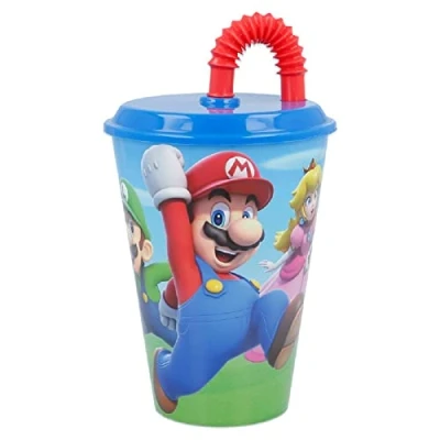 Immagine di ALMACENESADAN 2711; Bicchiere con Canna Super Mario; Prodotto in Plastica Riutilizzabile; Privo BPA; Capacità 430 ml