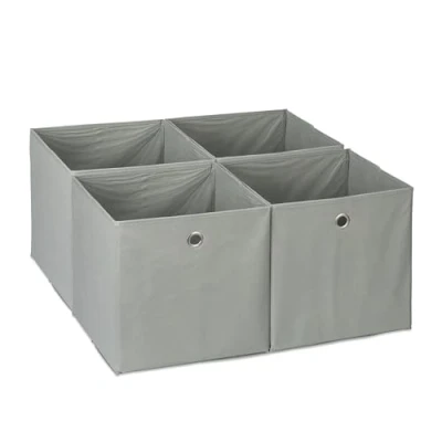 Immagine di Relaxdays Scatola Portaoggetti, Set 4 Box Cubo da Scaffale, HLP 30 x cm, Portagiochi Pieghevole, Stoffa, Grigio, Poliestere, Cartone