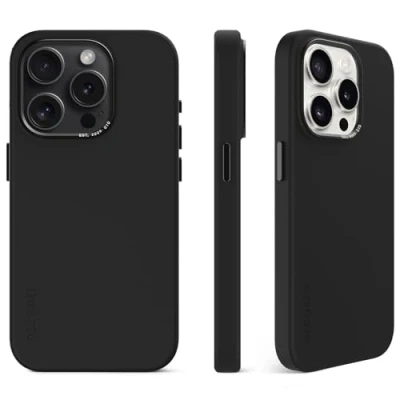 Immagine di DECODED custodia in silicone per Apple iPhone 15 Pro Max (6,7&quot;), rivestimento morbido al tatto, protettiva e antiurto, compatibile con MagSafe, fodera microfibra, colore nero grafico