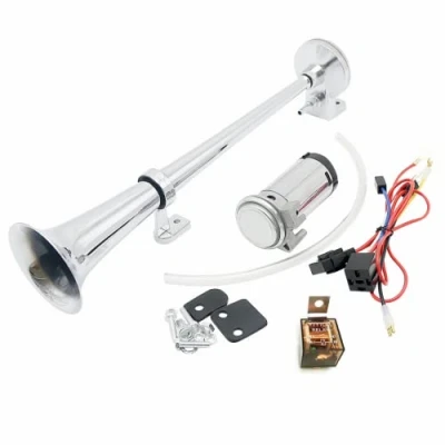 Immagine di YIYIDA Tromba per auto d&#039;aria 150DB Car Horn 45cm Altoparlante Argento cromato Zinco Singolo Corno con pompa camion 12V treno moto barca ecc