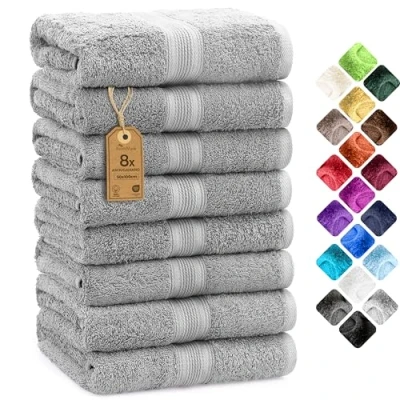 Immagine di NatureMark 8 Asciugamani, 100% cotone, Grigio Argento, 50 x 100 cm, unità