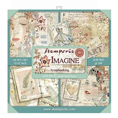 Immagine di STAMPERIA Blocco di Carta, 22 Fogli, 30,5 x cm, Double Face, Motivo: Imagine, su Entrambi i Lati, Multicolore, 30.5 (12&quot; 12&quot;)