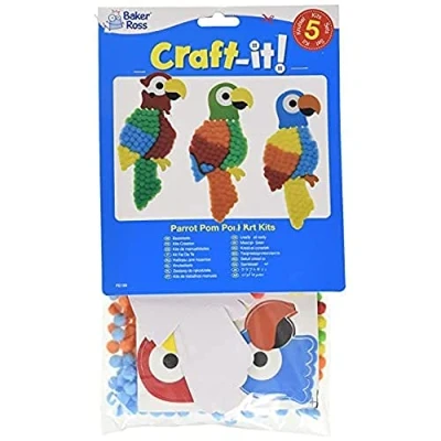 Immagine di Baker Ross FE159 Kit Pompon Pappagallo Confezione da 5, Carta Autoadesiva Con Colorati