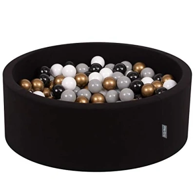 Immagine di KiddyMoon 90X30cm/200 Palline ∅ 7CM Piscina di Colorate per Bambini Tondo Fabbricato in EU, Nero:Bianco/Grigio/Nero/Oro