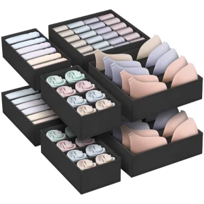 Immagine di POWZOO Set di 8 Divisori per Cassetti,Organizer Biancheria Intima,Armadio Pieghevole Storage Box Cassetto Organizzator,Organizer Reggiseni,Mutande,Calze,Fazzoletti e Cravatte.(Nero)