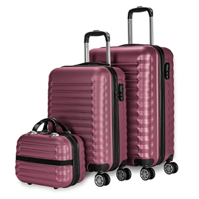 Immagine di NUMADA Set di valigie 3pzs (53/63cm) e borsa da toilette Bordeaux, ABS Resistente, Leggero con 4 ruote doppie lucchetto combinazione laterale