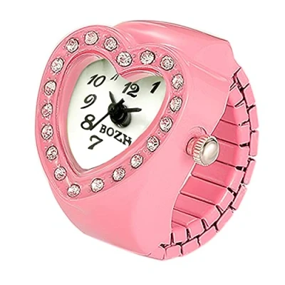 Immagine di JewelryWe Orologio da dito uomo e donna con elastico rotondo al quarzo, Anello Stile Cuore Zircone, Colore Scelta