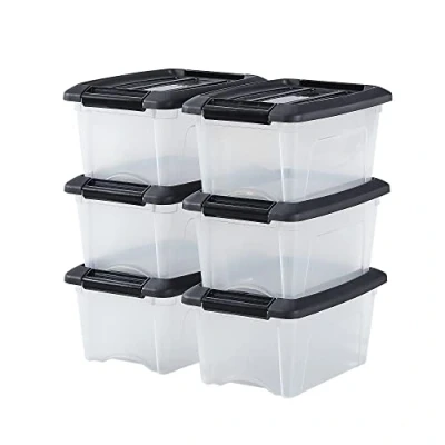 Immagine di Iris Ohyama Scatole Portaoggetti in Plastica con Coperchio, 5L, Lotto di 6, Nero, Clip Bloccaggio, Empilabile, Maniglia, Per Camera, Armadio, Ufficio, Organizzatore, Senza BPA Plastica, NTB 5