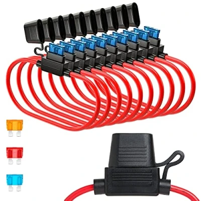 Immagine di GTIWUNG 10Pcs Scatola Portafusibili per Fusibili Lamellari Auto, 16AWG Portafusibile Medio in Linea con Cavo, 32V a Lama Standard (Misura Media)