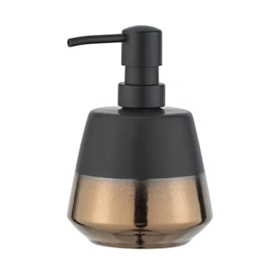 Immagine di Wenko Dispenser Sapone Brandol, dosatore di riempibile per Liquido e lozione, in Pregiata Ceramica, 9,8 x 14,1 cm, capienza 450 ml, Colore Nero/Rame